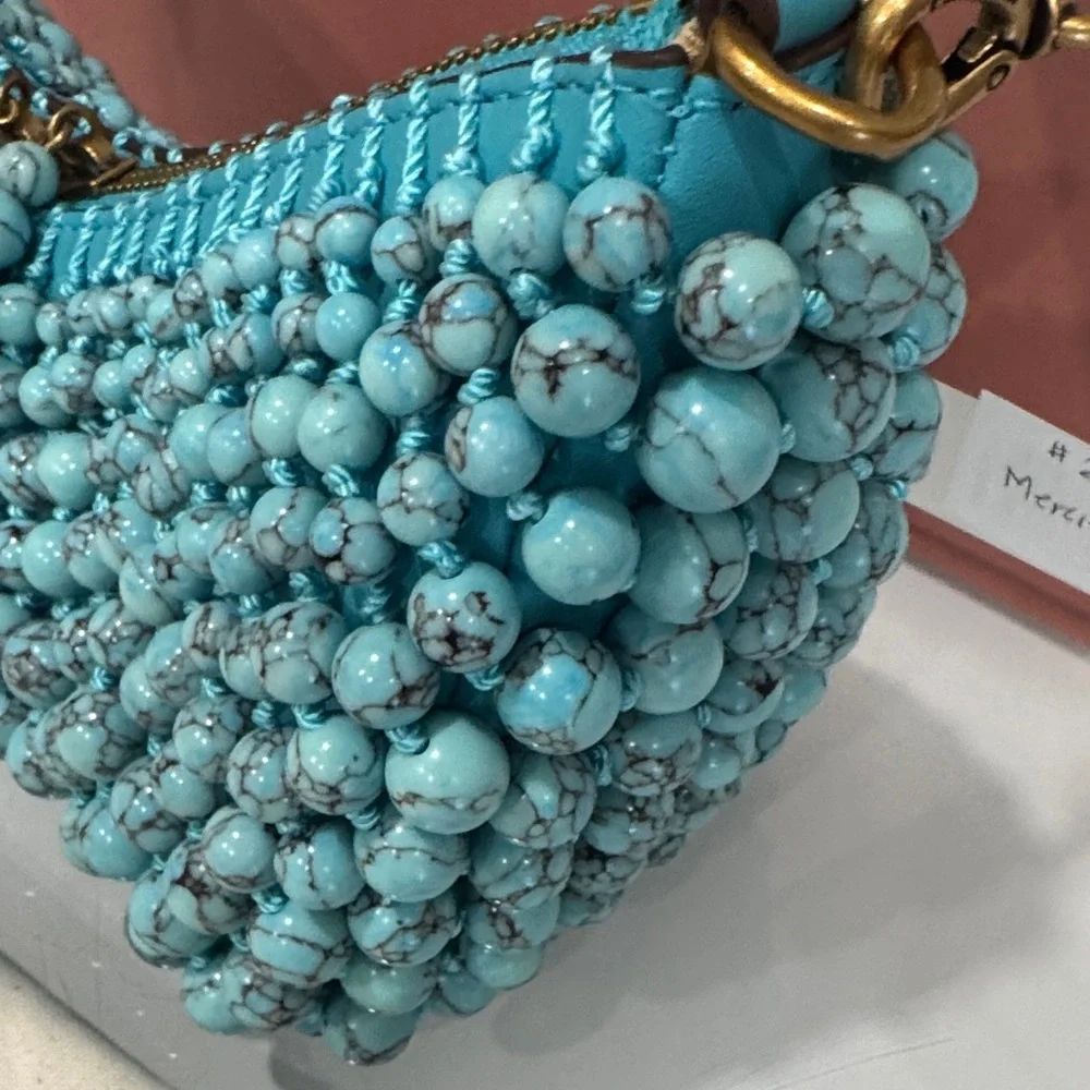 cult gaia Turquoise Beaded Mercier Shoulder Bag with box + dustbag - Picture 6 of 13